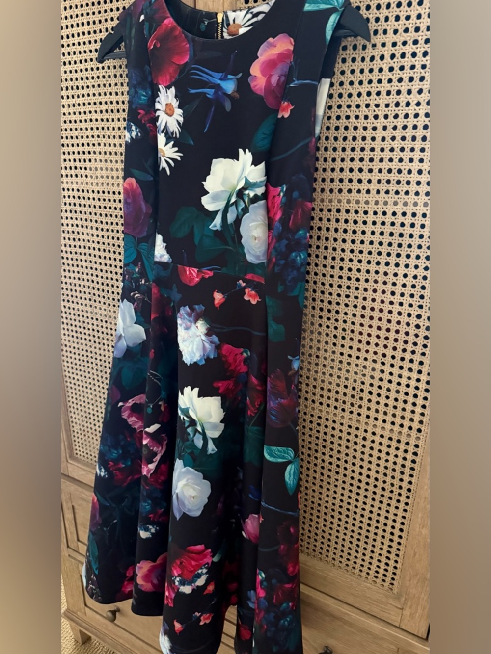 Calvin Klein Black Floral Fit & Flare Midi Dress - Multicolor Blooms